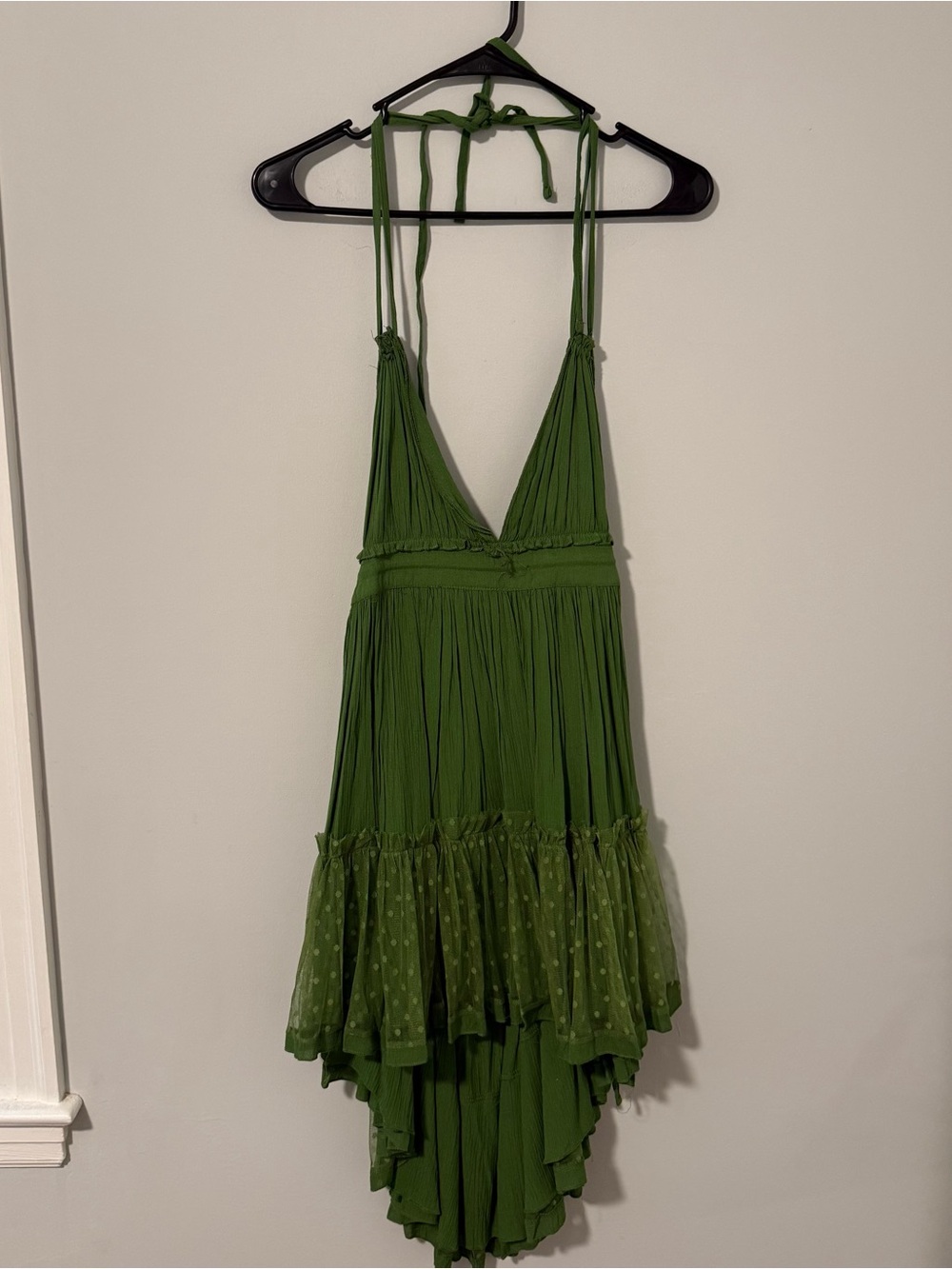 Green Halter Sundress with Ruffled Hem